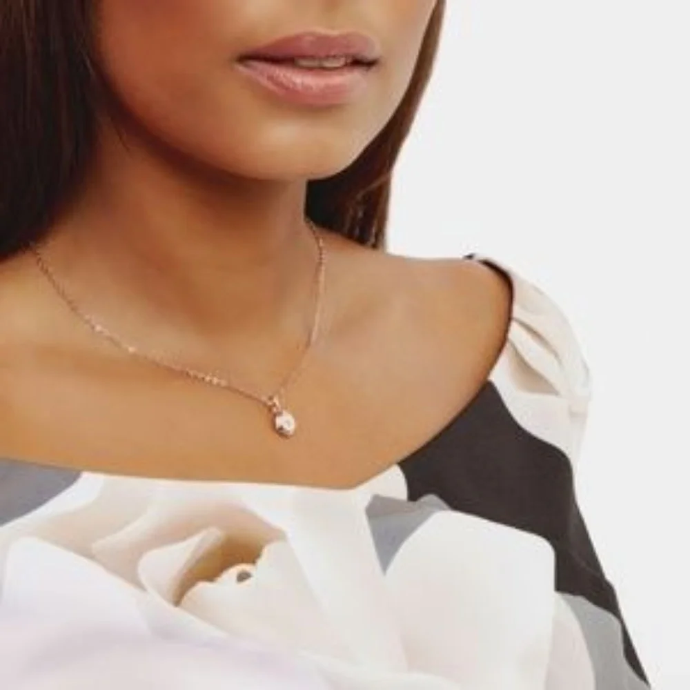 Ted Baker ROSE GOLD Elvina Mini Button PINK Enamel Pendant Necklace